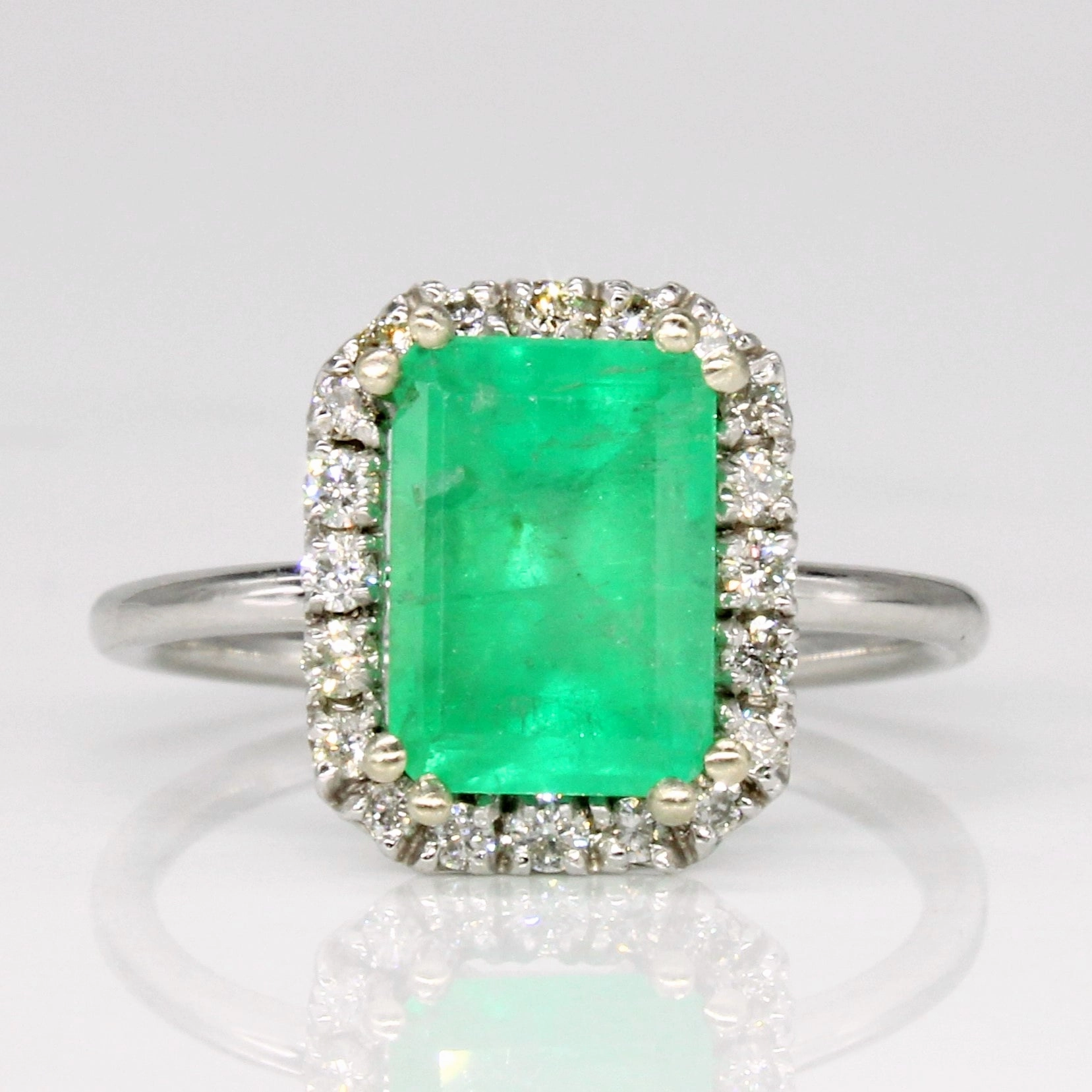 Emerald & Diamond Halo Ring | 2.15ct, 0.27ctw | SZ 6 | Gleaming Sparkle
