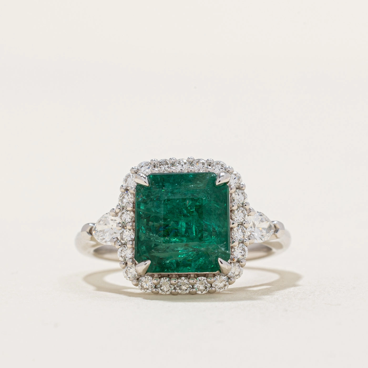 Emerald & Diamond Halo Ring | 3.72ct, 0.691 ctw | SZ 6.25 Fashion Mood Fresh Mood