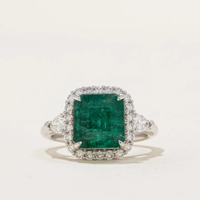 Emerald & Diamond Halo Ring | 3.72ct, 0.691 ctw | SZ 6.25 Fashion Mood Fresh Mood