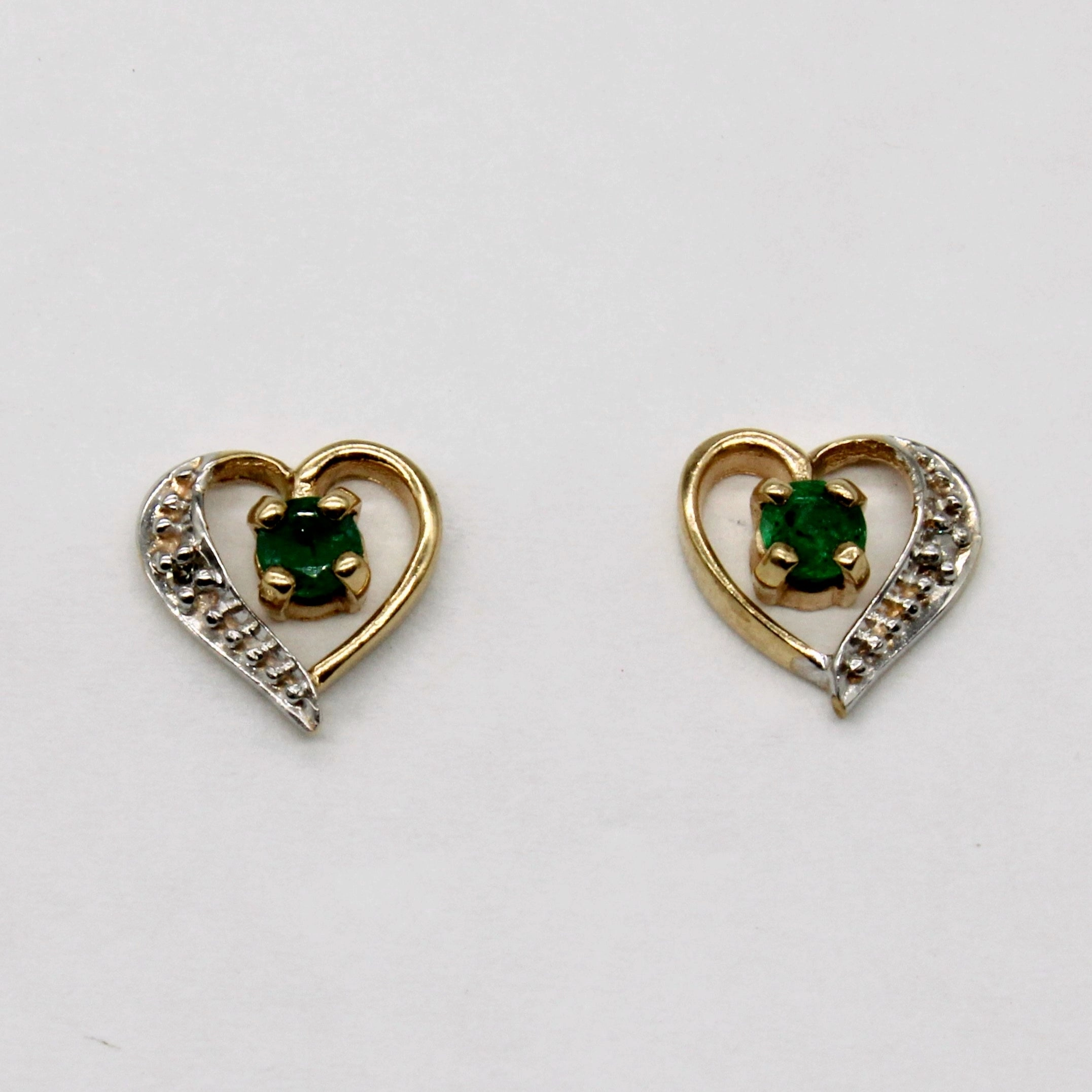 Lifestyle Match Petite Glam Emerald & Diamond Heart Earrings | 0.10ctw, 0.01ctw |