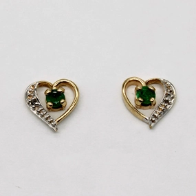 Lifestyle Match Petite Glam Emerald & Diamond Heart Earrings | 0.10ctw, 0.01ctw |