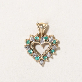 Emerald & Diamond Heart Pendant | 0.05ctw, 0.04ctw | Modern Minimal Artistic Edge