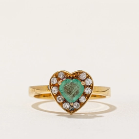 Emerald & Diamond Heart Ring | 0.50ct, 0.10ctw | SZ 4.75 | Elegant Radiance