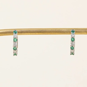 Emerald & Diamond Huggie Earrings | 0.28ctw, 0.24ctw | Effortless Charm