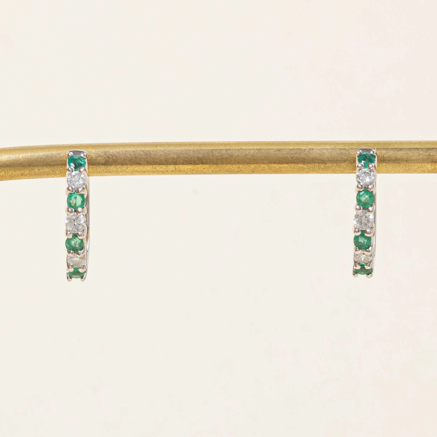 Emerald & Diamond Huggie Earrings | 0.28ctw, 0.24ctw | Effortless Charm