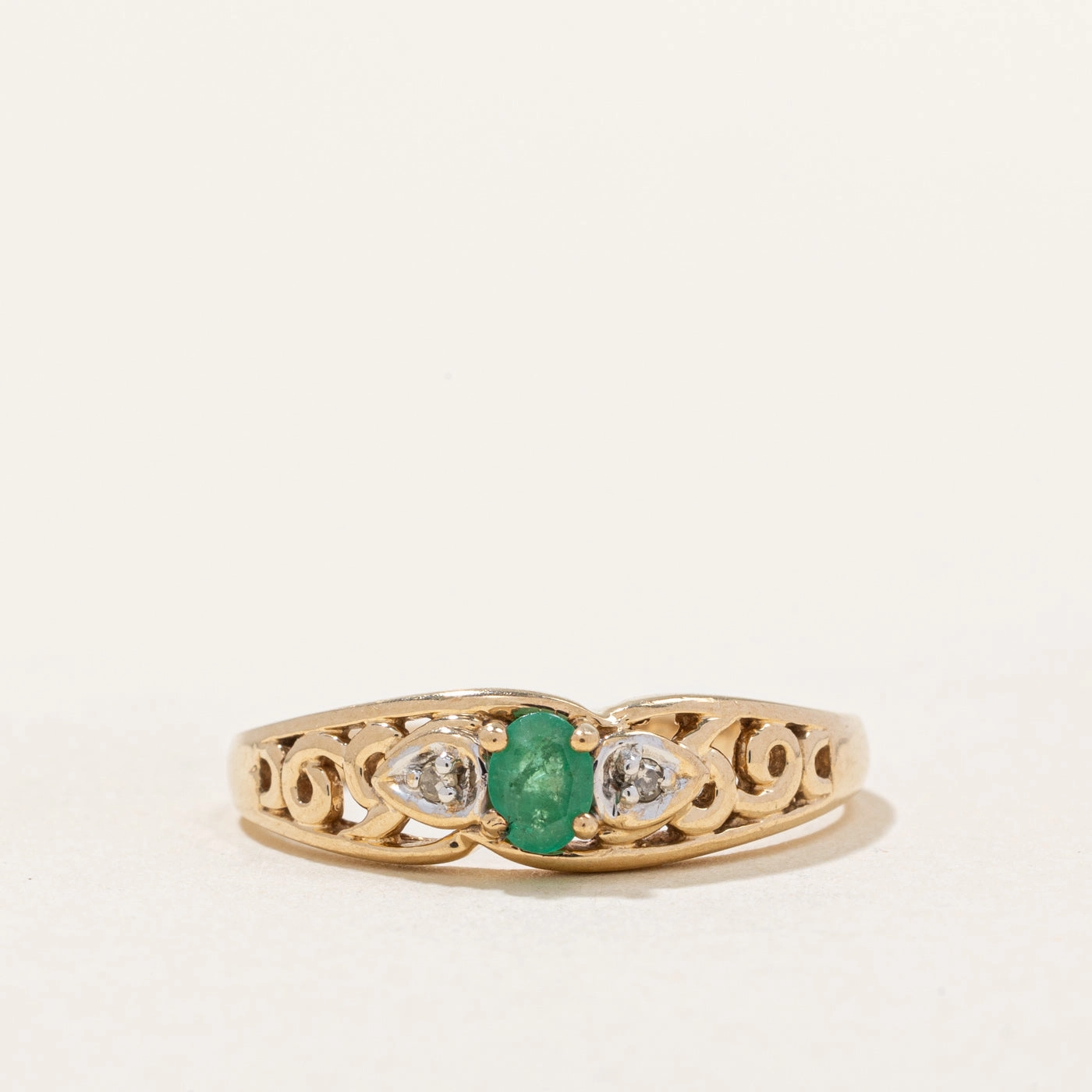 Glamorous look Timeless Grace Emerald & Diamond Lattice Ring | 0.13ct, 0.01ctw | SZ 6.75 |