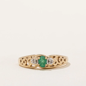 Glamorous look Timeless Grace Emerald & Diamond Lattice Ring | 0.13ct, 0.01ctw | SZ 6.75 |