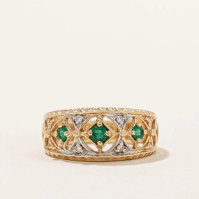 Glam Night Look Bold Style Emerald & Diamond Lattice Ring | 0.22ctw, 0.02ctw | SZ 6.5 |