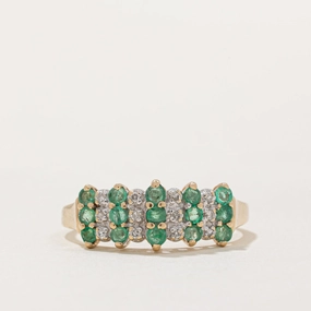Emerald & Diamond Multi Row Ring | 0.30ctw, 0.06ctw | SZ 9.75 | Urban Style Style Upgrade