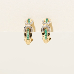Chic Mood Fashion Craft Emerald & Diamond Omega Back Earrings | 0.15ctw | 0.20ctw |