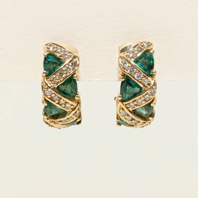 Emerald & Diamond Omega Back Earrings | 1.20ctw | 0.22ctw | Artistic Highlight