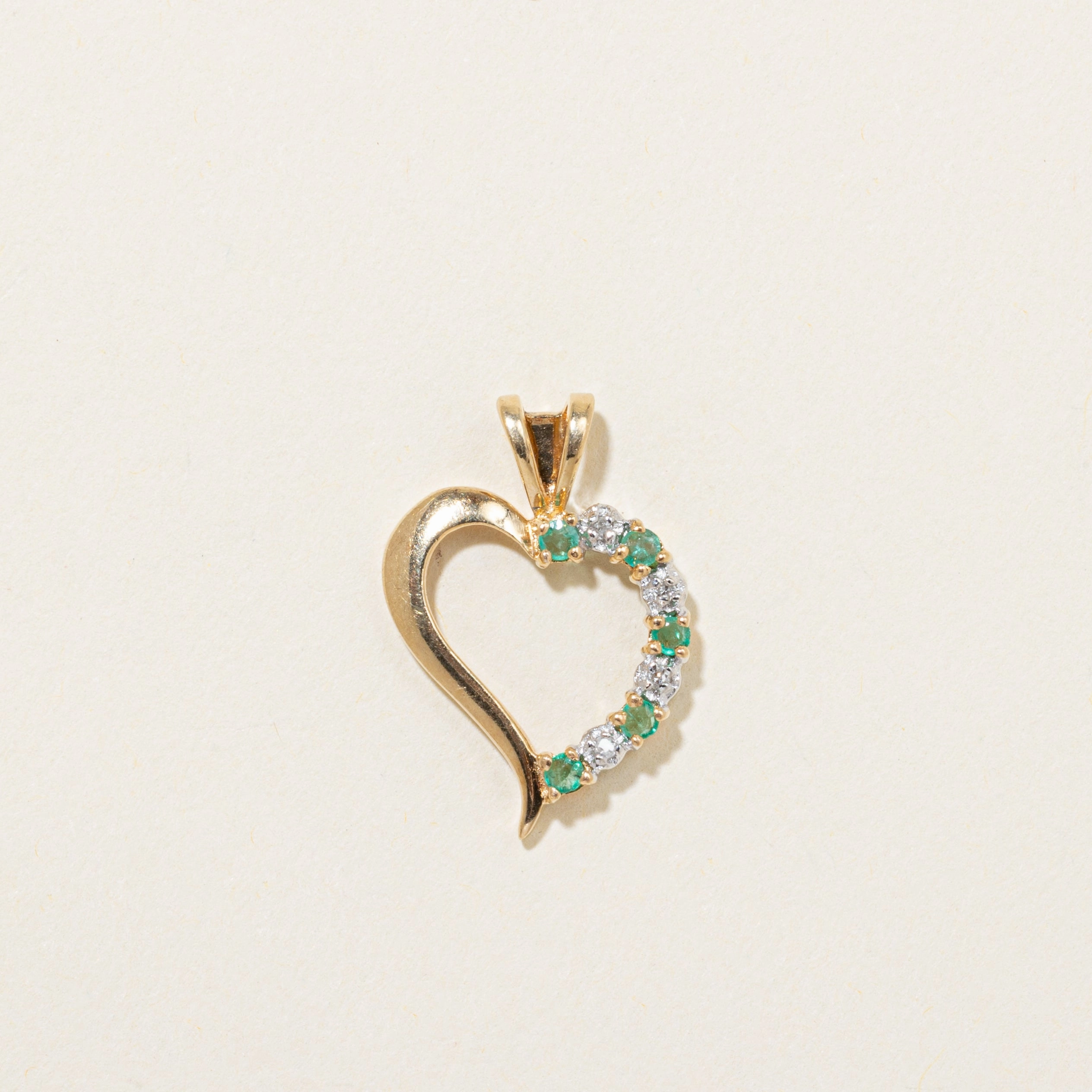 Luxury Shine Timeless Style Emerald & Diamond Open Heart Pendant | 0.10ctw, 0.02ctw