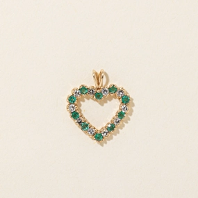 Shimmer Light Emerald & Diamond Open Heart Pendant | 0.20ctw, 0.20ctw