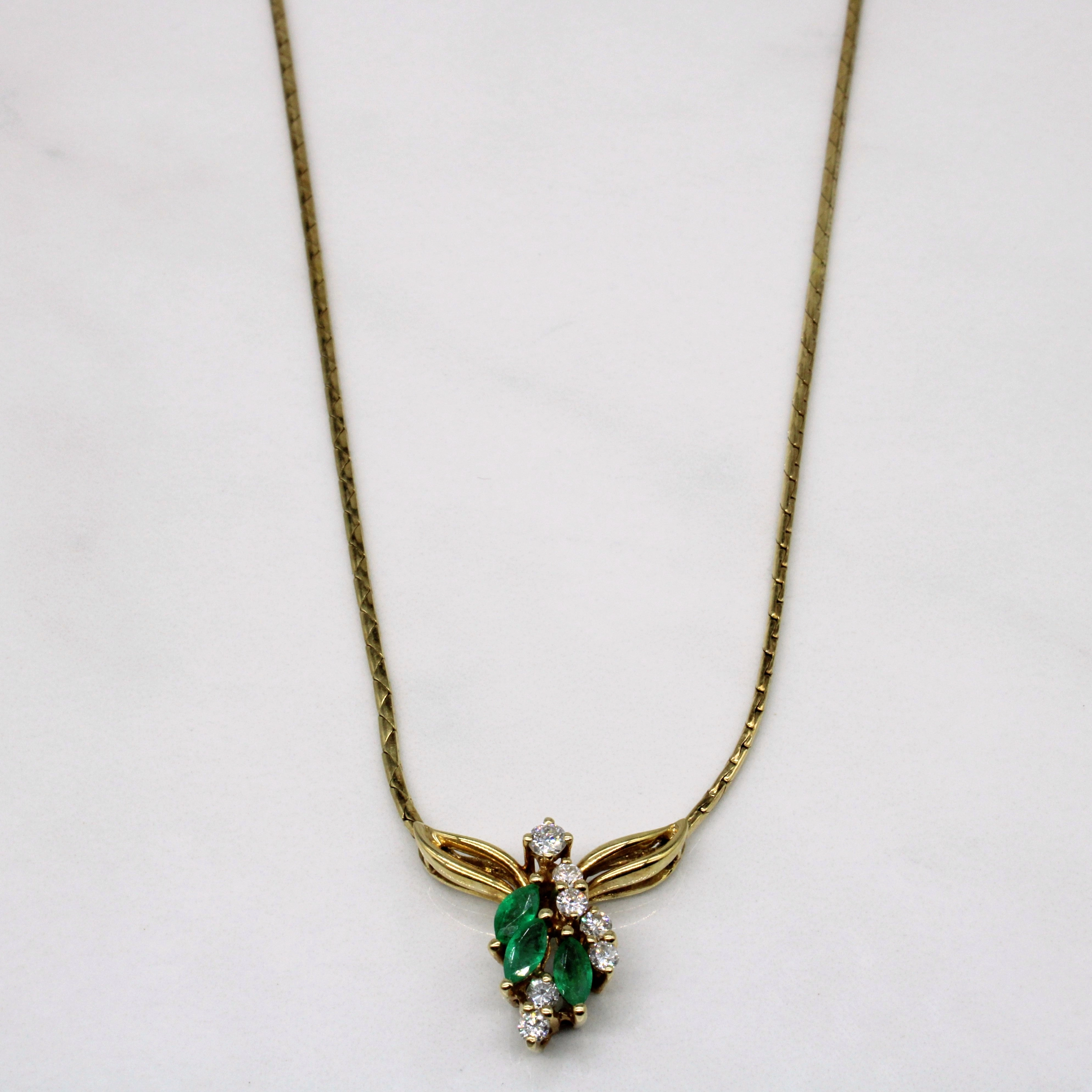 Emerald & Diamond Pendant 14k Necklace | 0.45ctw, 0.32ctw | 17" | Holiday Gift