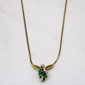 Emerald & Diamond Pendant 14k Necklace | 0.45ctw, 0.32ctw | 17" | Holiday Gift