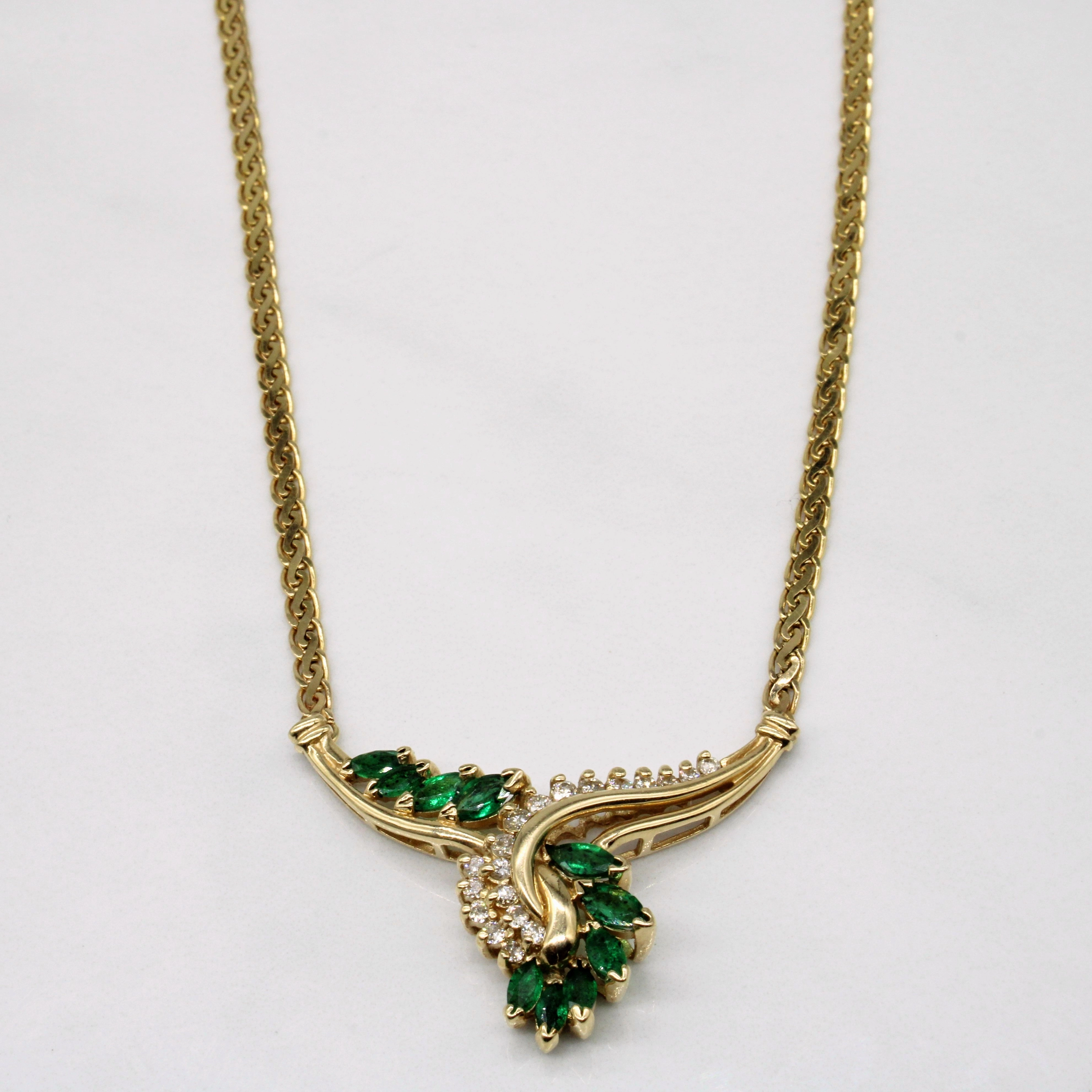 Soft color Gleam Accent Emerald & Diamond Pendant 14k Necklace | 1.00ctw, 0.25ctw | 17" |