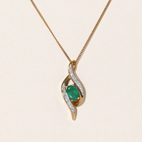 Glam Glow Emerald & Diamond Pendant Necklace | 0.35ct, 0.10ctw | 18" |