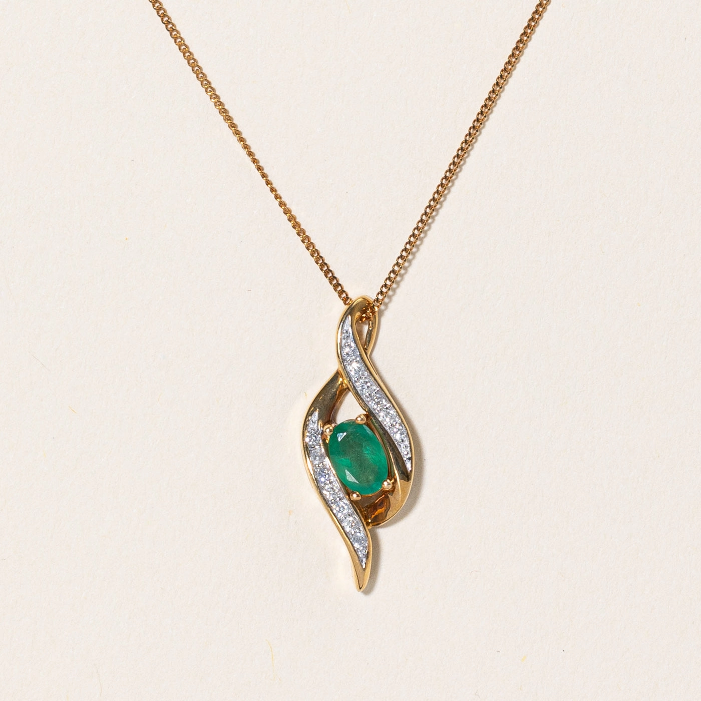 Glam Glow Emerald & Diamond Pendant Necklace | 0.35ct, 0.10ctw | 18" |