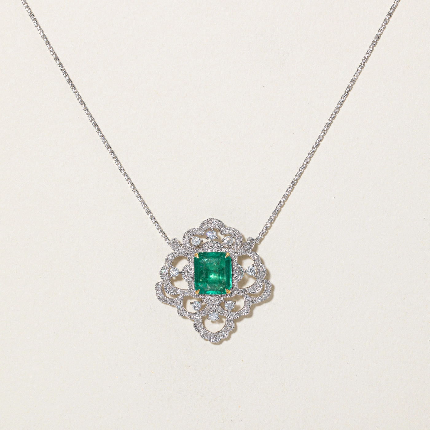 Emerald & Diamond Pendant Necklace | 2.10ct, 0.30ctw Effortless Detail