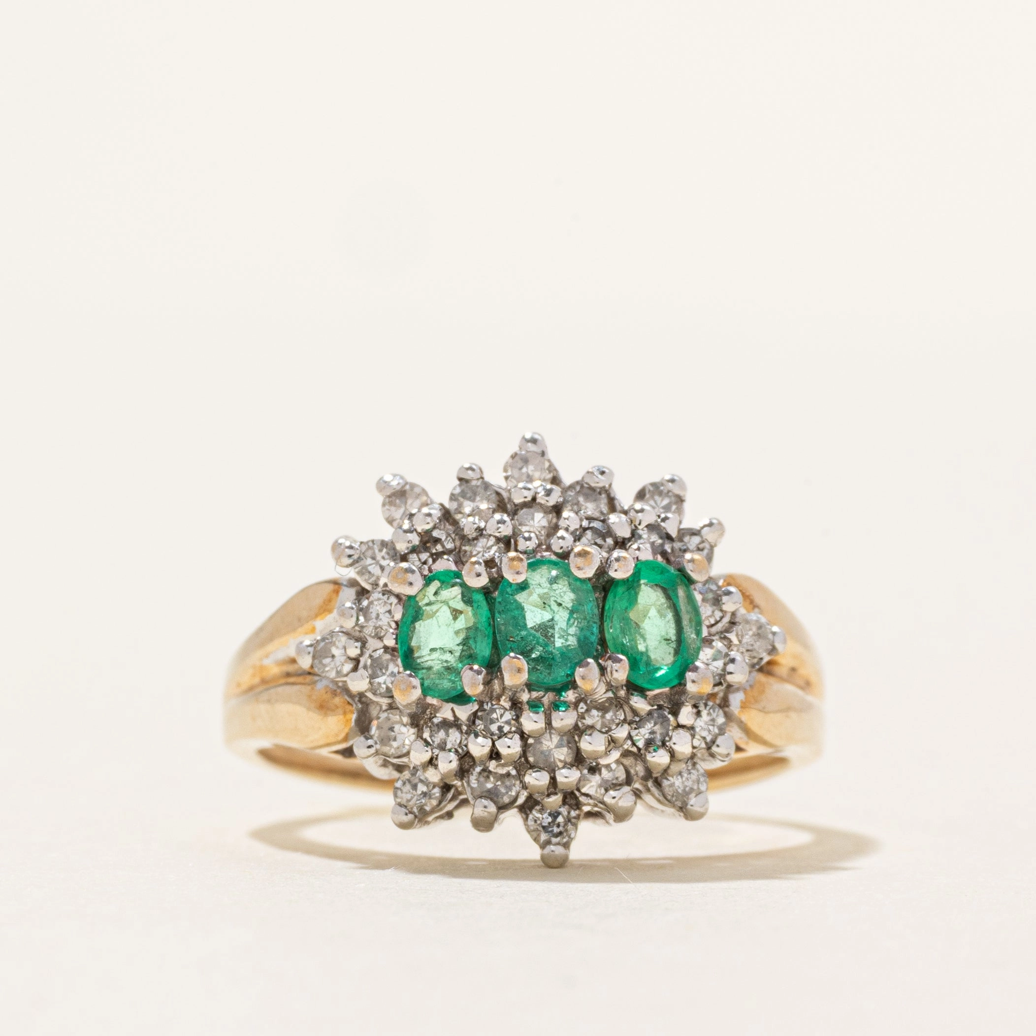 Emerald & Diamond Petal Cluster Ring | 0.36ctw, 0.30ctw | SZ 5.75 All Day Style Glossy Look
