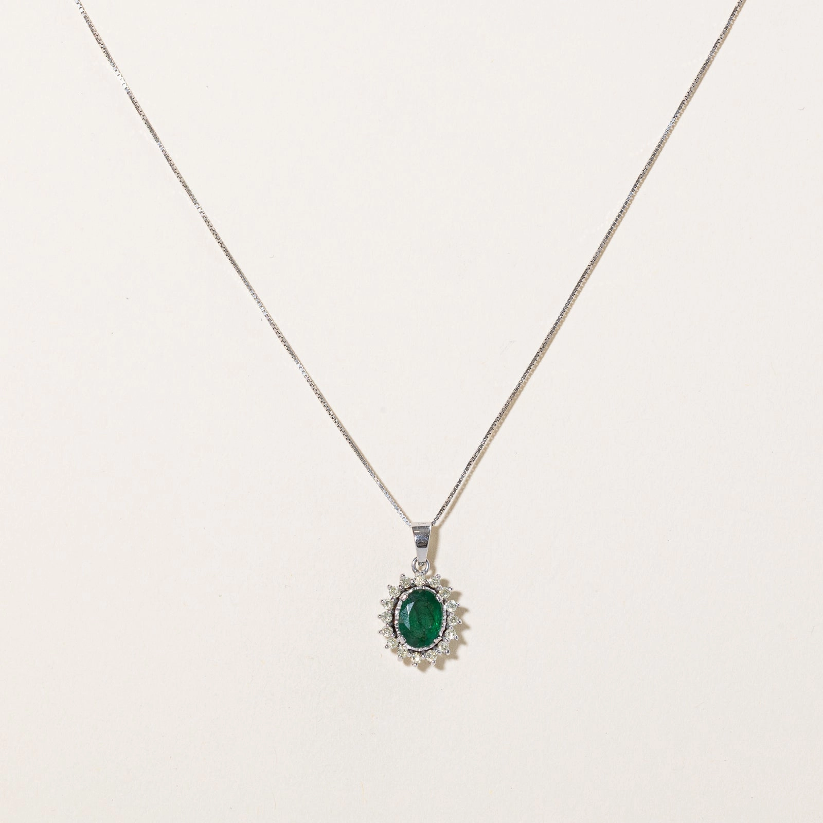 Graceful Beauty Emerald & Diamond Petal Pendant Necklace | 1.35ct, 0.32ctw | 17"