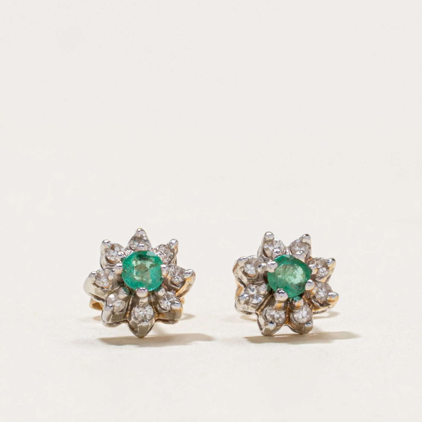 Emerald & Diamond Petal Stud Earrings | 0.08ctw, 0.08ctw Special Style