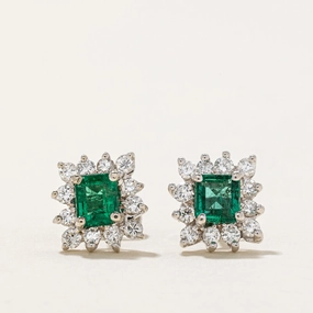 Emerald & Diamond Petal Stud Earrings | 0.70ctw, 0.36ctw | Day Look Graceful Contour