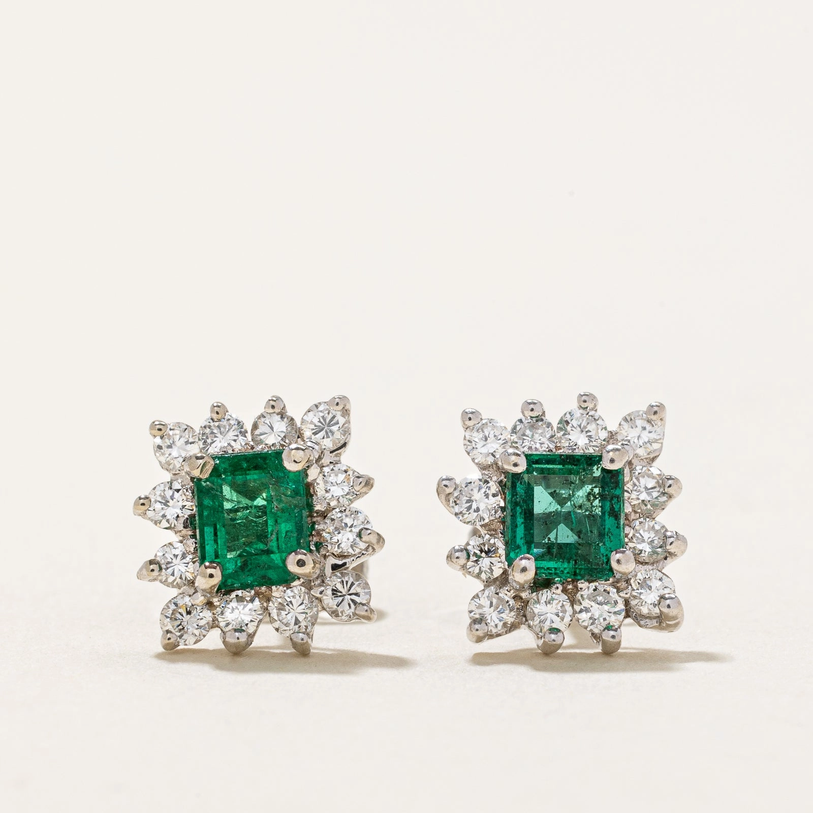 Emerald & Diamond Petal Stud Earrings | 0.70ctw, 0.36ctw | Day Look Graceful Contour