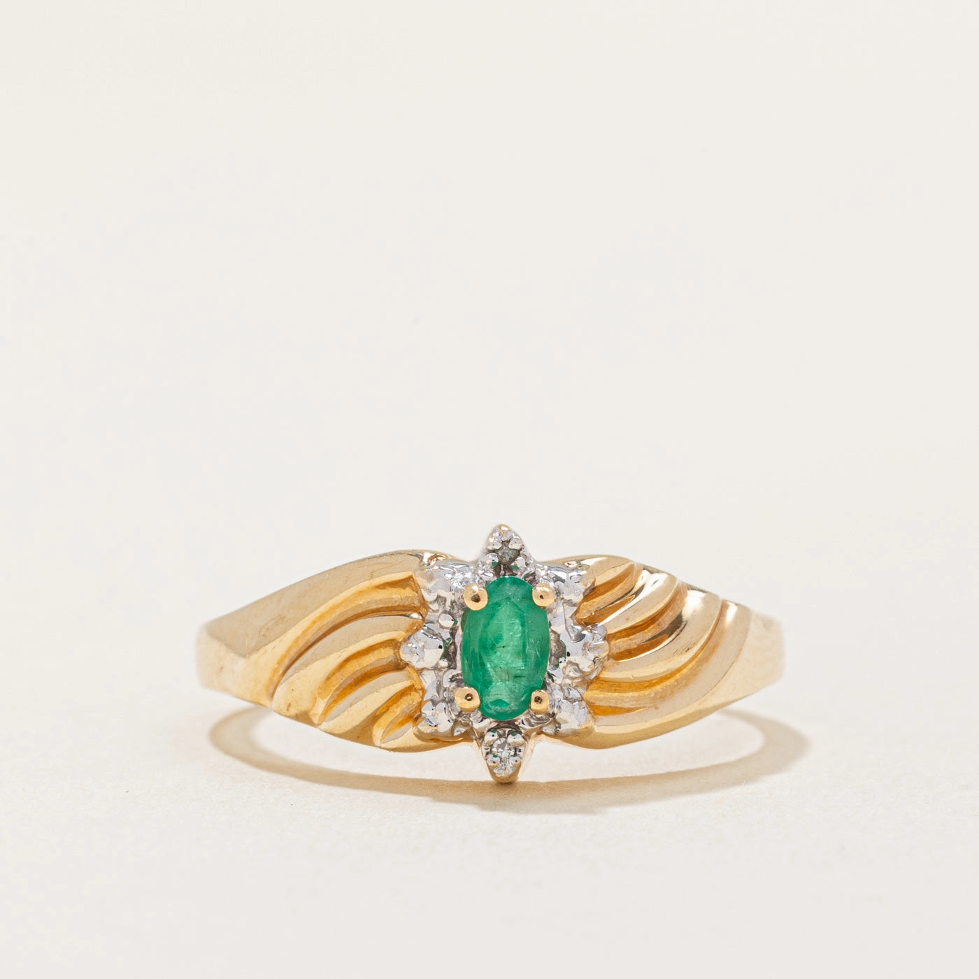 Emerald & Diamond Ring | 0.17ct, 0.01ctw | SZ 8.75 | Natural Flow Expressive Edge