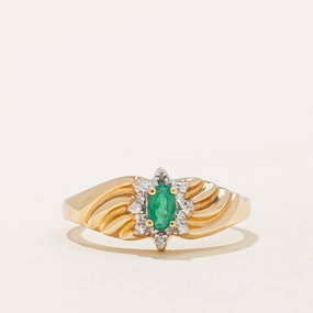 Emerald & Diamond Ring | 0.17ct, 0.01ctw | SZ 8.75 | Natural Flow Expressive Edge