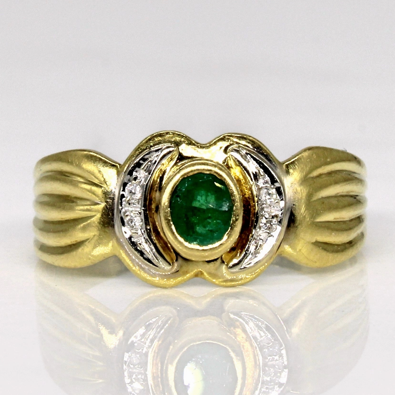 Modern Highlight Personalized Craft Emerald & Diamond Ring | 0.20ct, 0.02ctw | SZ 7 |