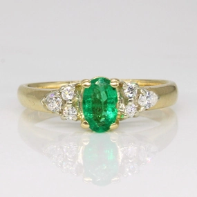 Emerald & Diamond Ring | 0.30ct, 0.21ctw | SZ 5.75 | date night look