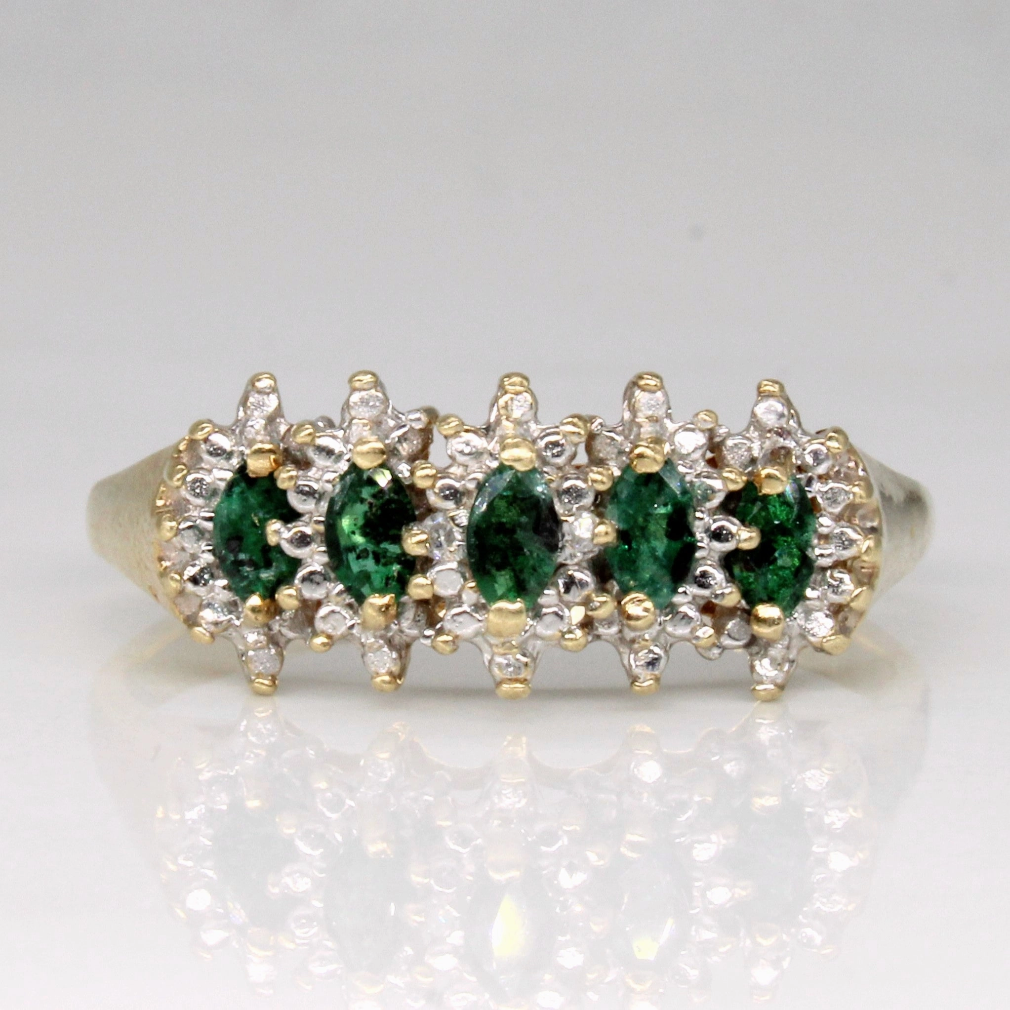 Emerald & Diamond Ring | 0.30ctw, 0.01ctw | SZ 10.5 | Graceful Accent Timeless Treasures