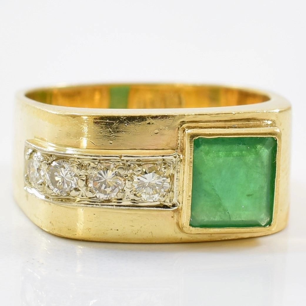 Emerald & Diamond Square Ring | 0.18ctw, 1.60ct | SZ 5.25 | Subtle Charm Contemporary Style