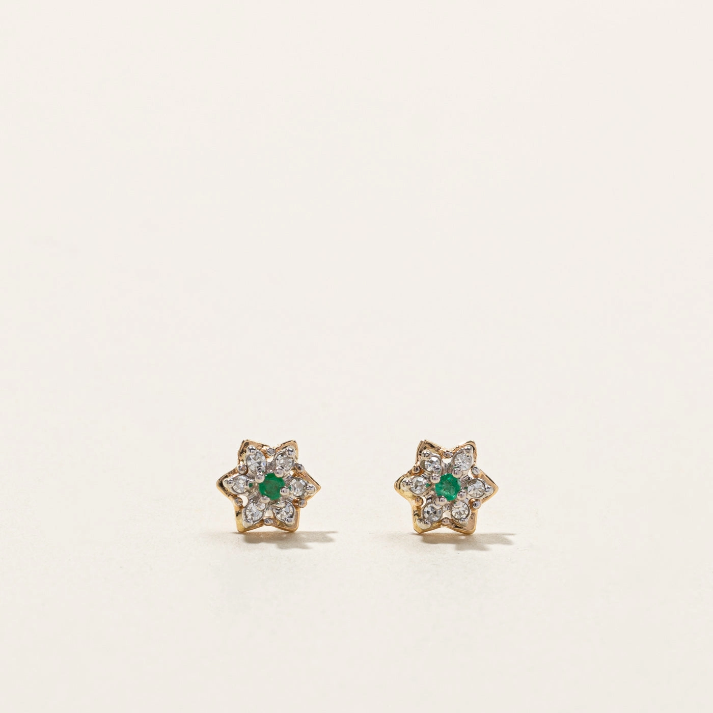 Classic Detailing Emerald & Diamond Stud Earrings | 0.04ctw | 0.06ctw |