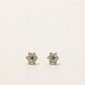 Classic Detailing Emerald & Diamond Stud Earrings | 0.04ctw | 0.06ctw |