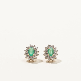 Shiny Pop Smooth Curve Emerald & Diamond Stud Earrings | 0.60ctw | 0.24ctw |