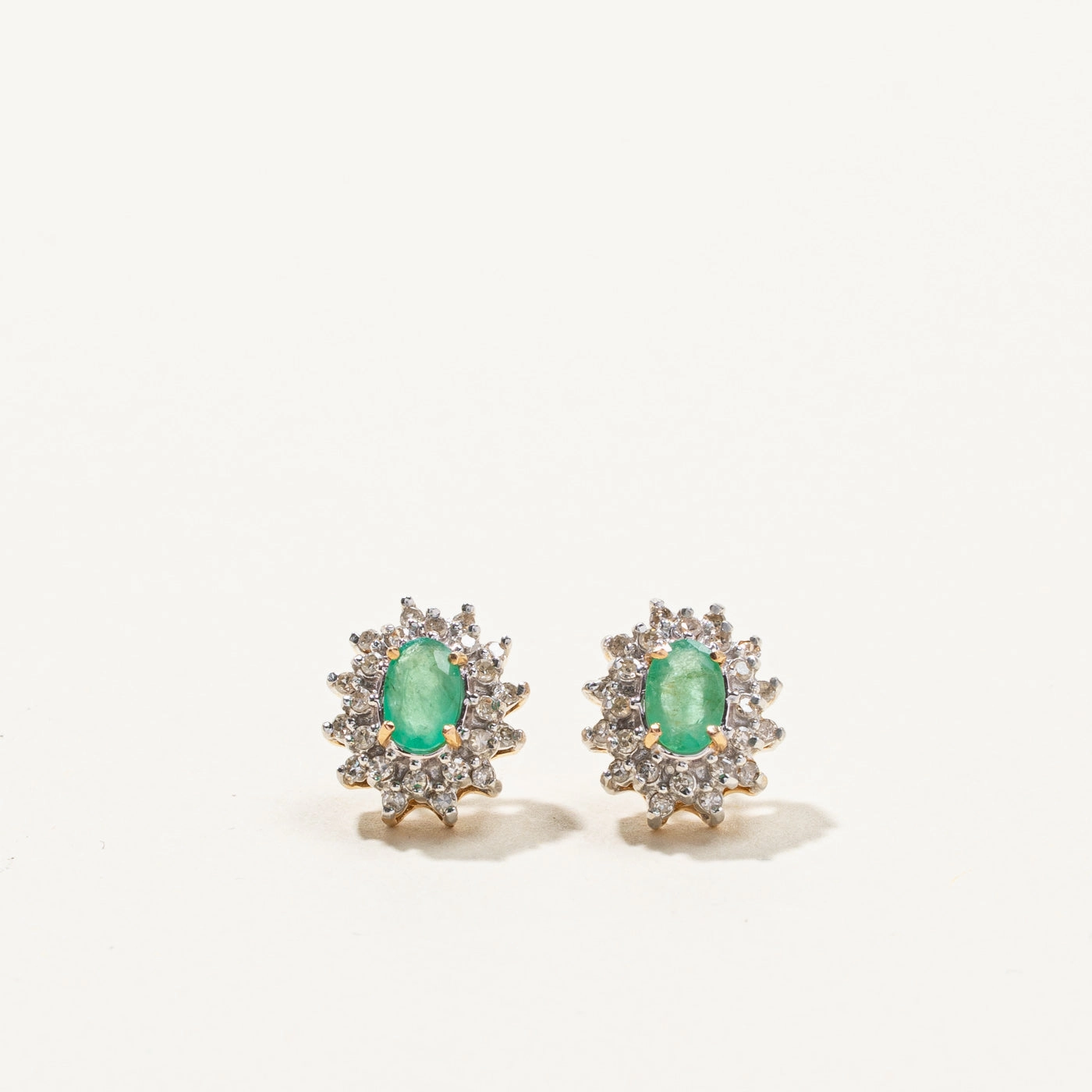 Shiny Pop Smooth Curve Emerald & Diamond Stud Earrings | 0.60ctw | 0.24ctw |