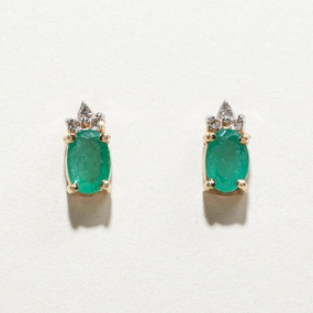 Timeless Appeal Emerald & Diamond Stud Earrings | 0.76ctw, 0.06ctw