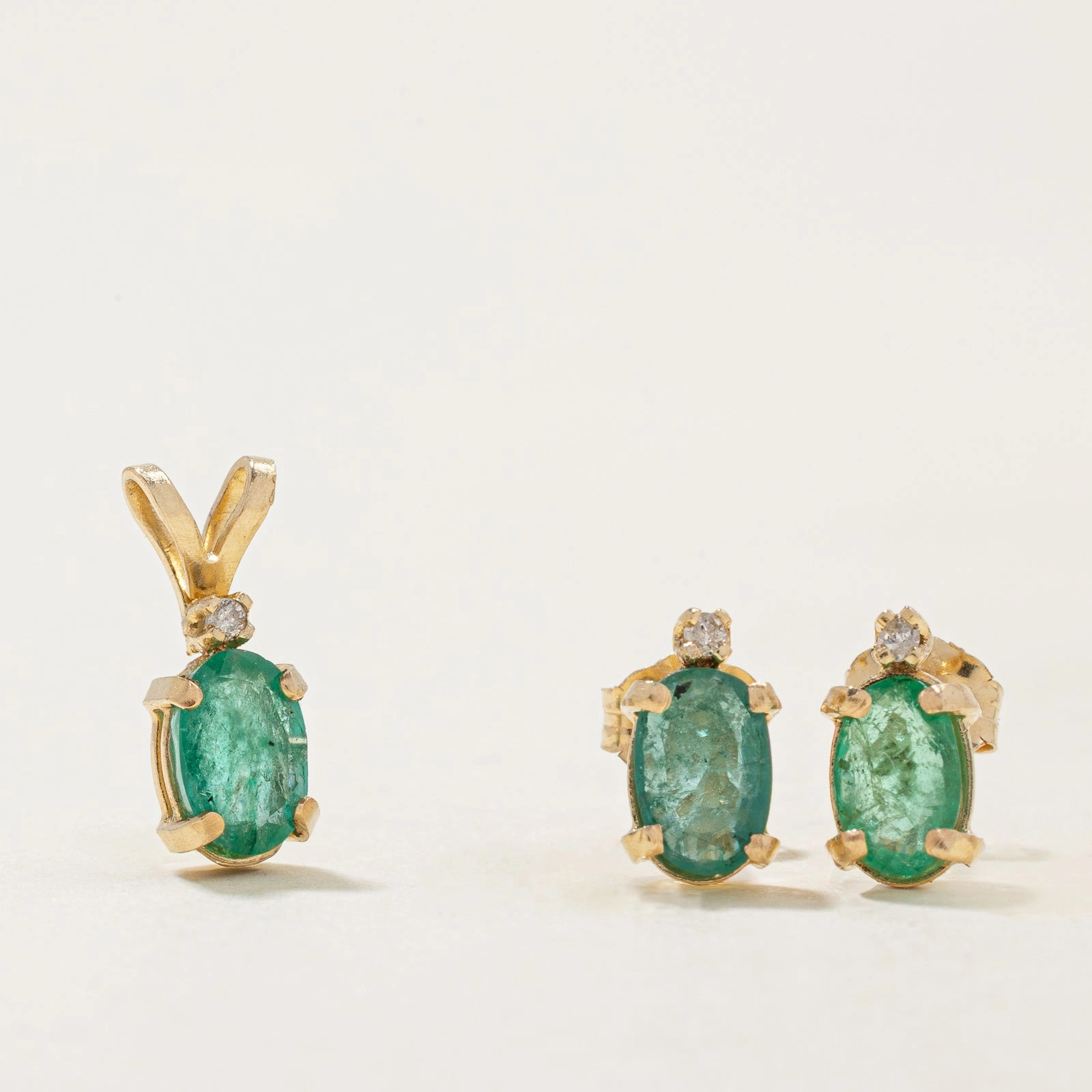 Emerald & Diamond Stud Earrings & Pendant Set | 1.00ctw, 0.02ctw Gleaming Glow
