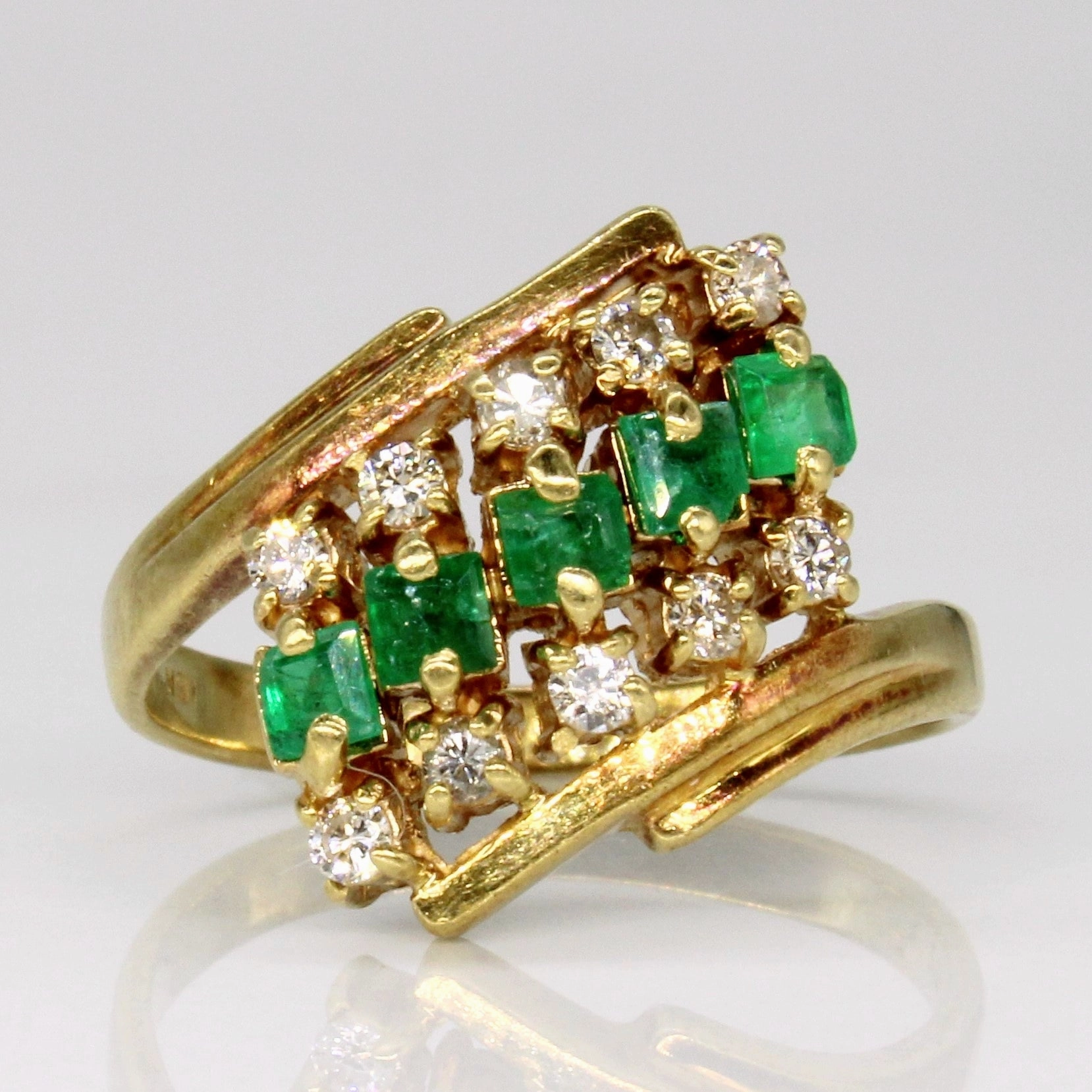 Refined Taste Emerald & Diamond Waterfall Ring | 0.35ctw, 0.20ctw | SZ 5.25 |