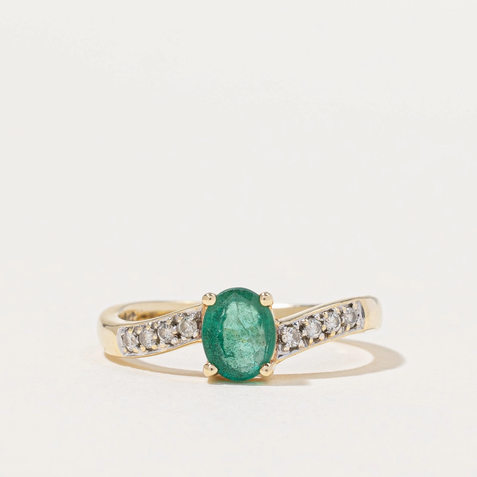 Handcrafted Pieces Gleaming Shine Emerald & Diamond Waterfall Ring | 0.38ct, 0.06ctw | SZ 5 |