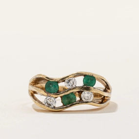 Emerald & Diamond Wave Ring | 0.27ctw, 0.15ctw | SZ 5.75 | Dynamic Feature Light Spark