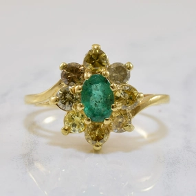 Chic Feature Emerald & Gradient Yellow Diamond Cocktail Ring | 0.80ctw, 0.40ct | SZ 7 |