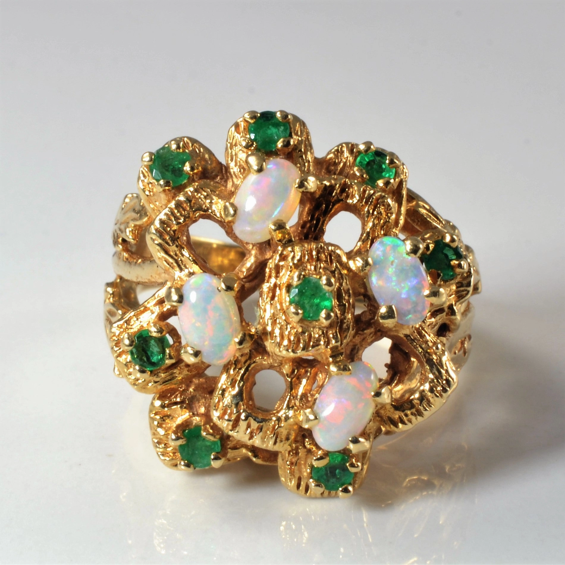 Classic Edge Emerald & Opal Cocktail Ring | 0.25ctw, 0.60ctw | SZ 7.75 |