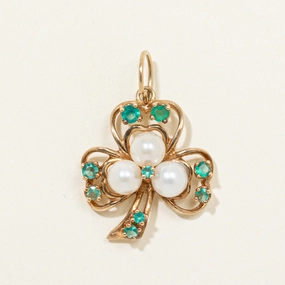Shimmering Detail premium design Emerald & Pearl Openwork Cloverleaf Charm | 0.30ctw