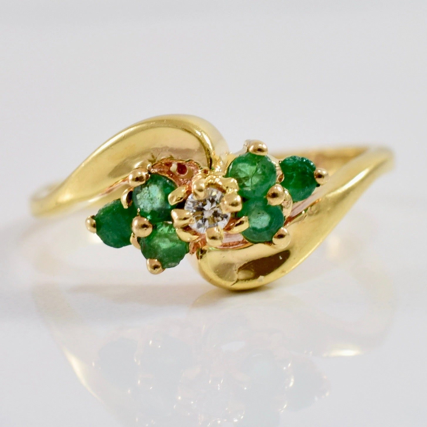 Emerald and Diamond Bypass Ring | 0.03 ctw SZ 4 | Weekend Glam