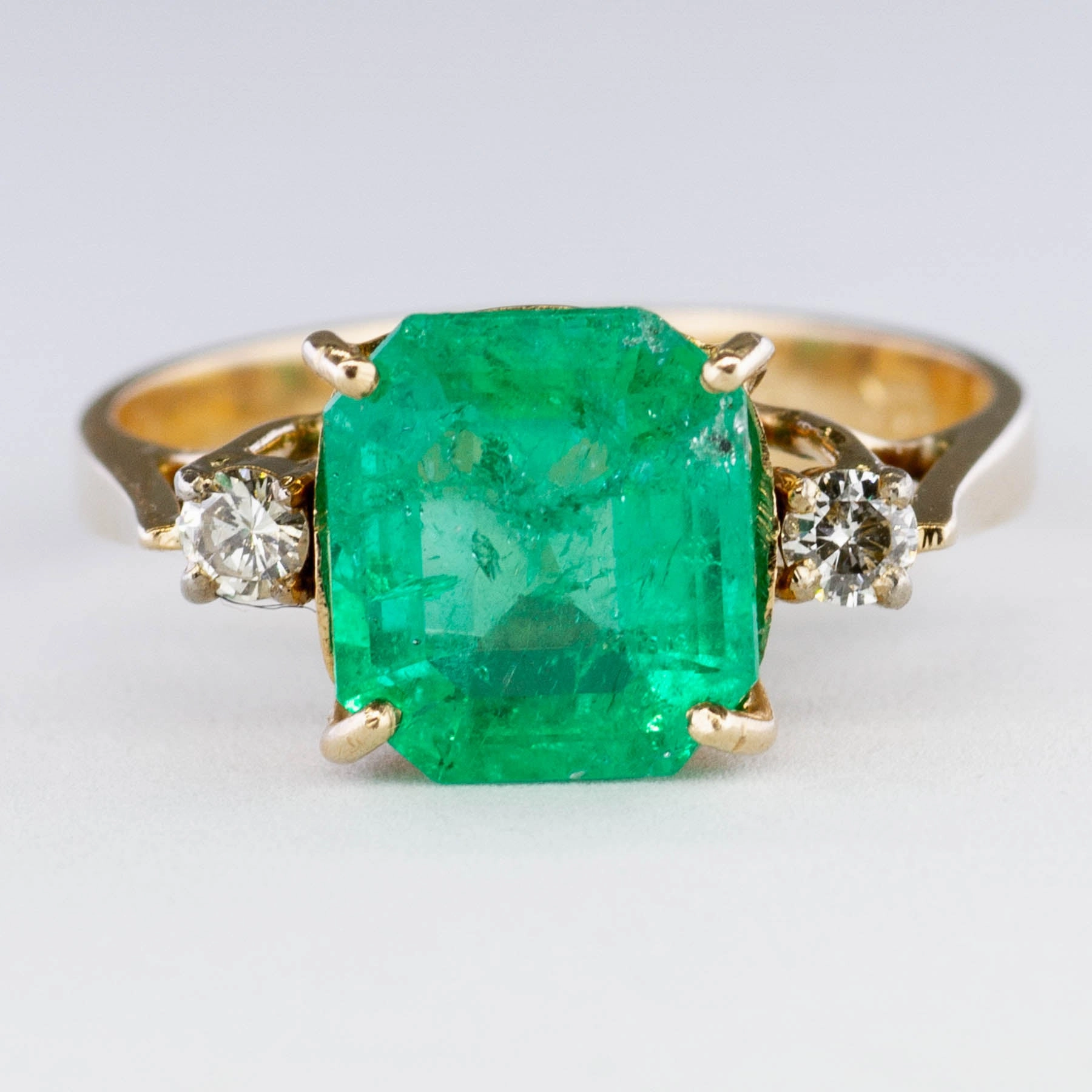 Luxury Fashion Emerald and Diamond Three Stone Ring | 2.74ct, 0.12ctw | SZ 5.75 |