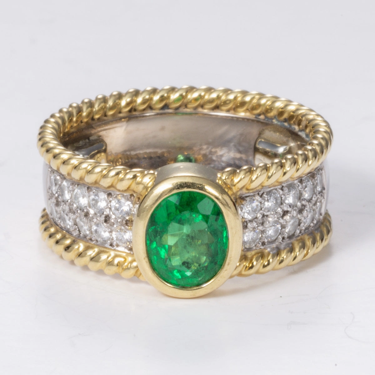 Grace Note Emerald Cocktail Diamond 18k Yellow and White Ring | 1.14 ct, 1.50 ctw | SZ 5