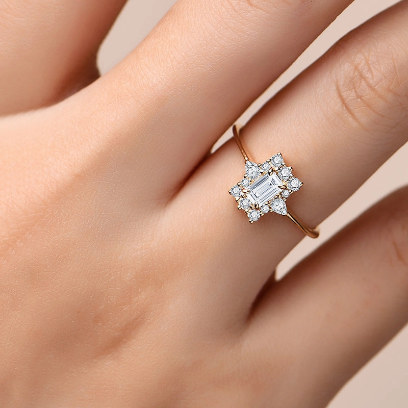Emerald Cut Halo Engagement Ring | Moissanite | 18K Gold All Purpose Fit Strong Craft